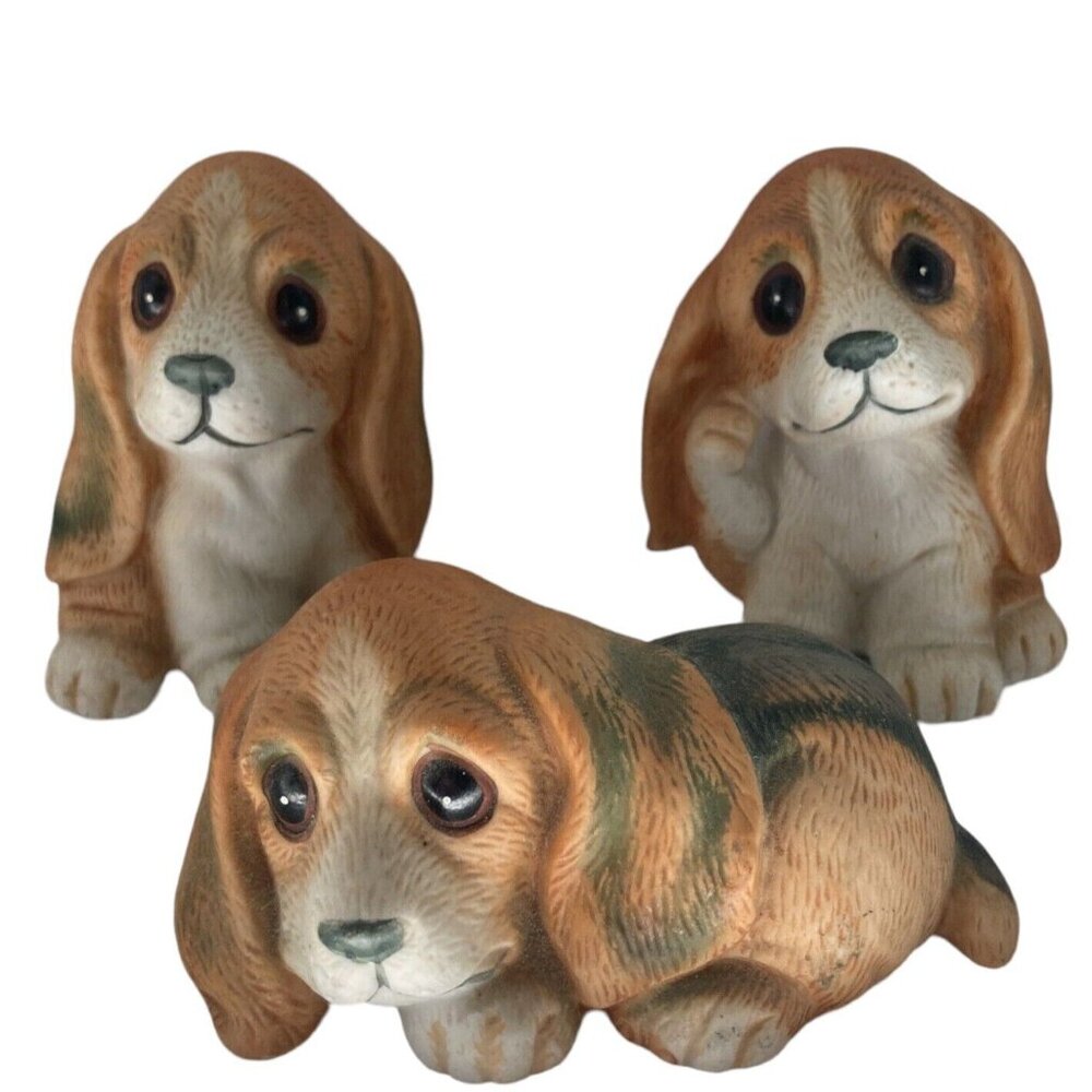 Vintage HOMCO Basset Hound Figurines Sitting Pretty and Laying Down Set of 3